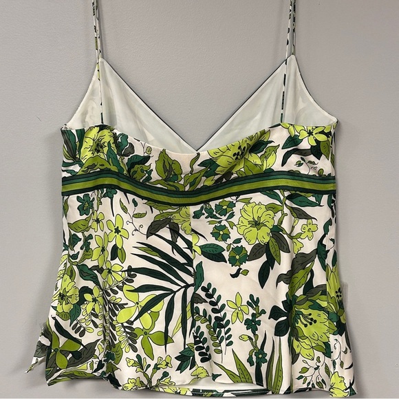J Crew  Silk Slip Top Spaghetti Strap, Green & White Tropical Forest, Lined, 10 - Picture 3 of 7